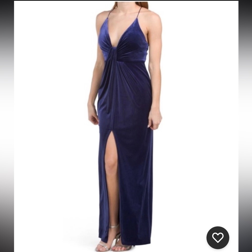 NWT AIDAN MATTOX Purple Indigo Velvet Twist Plunge Gown 4